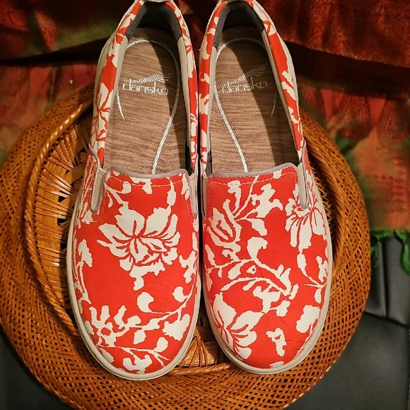 Dansko Women's Orange and White Floral Sneakers - Picture 1 of 3